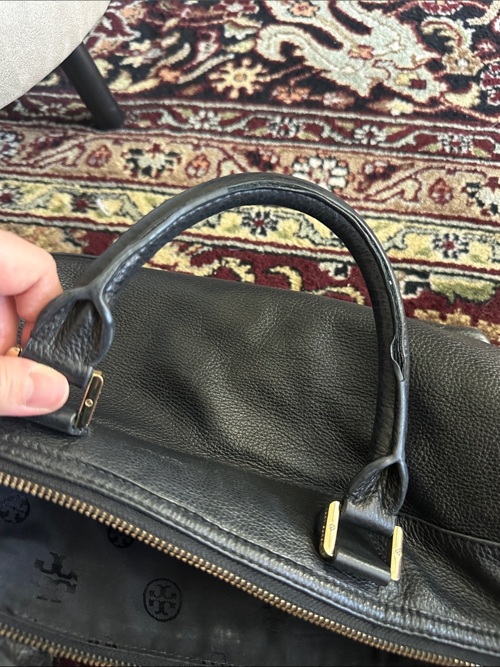 Tory Burch Black Leather Double-Handle Satchel with Crossbody Strap - Picture 2 of 4